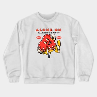 Alone on Valentine's night, cute heart-shaped cookie mascot sleeps while eating berries Crewneck Sweatshirt